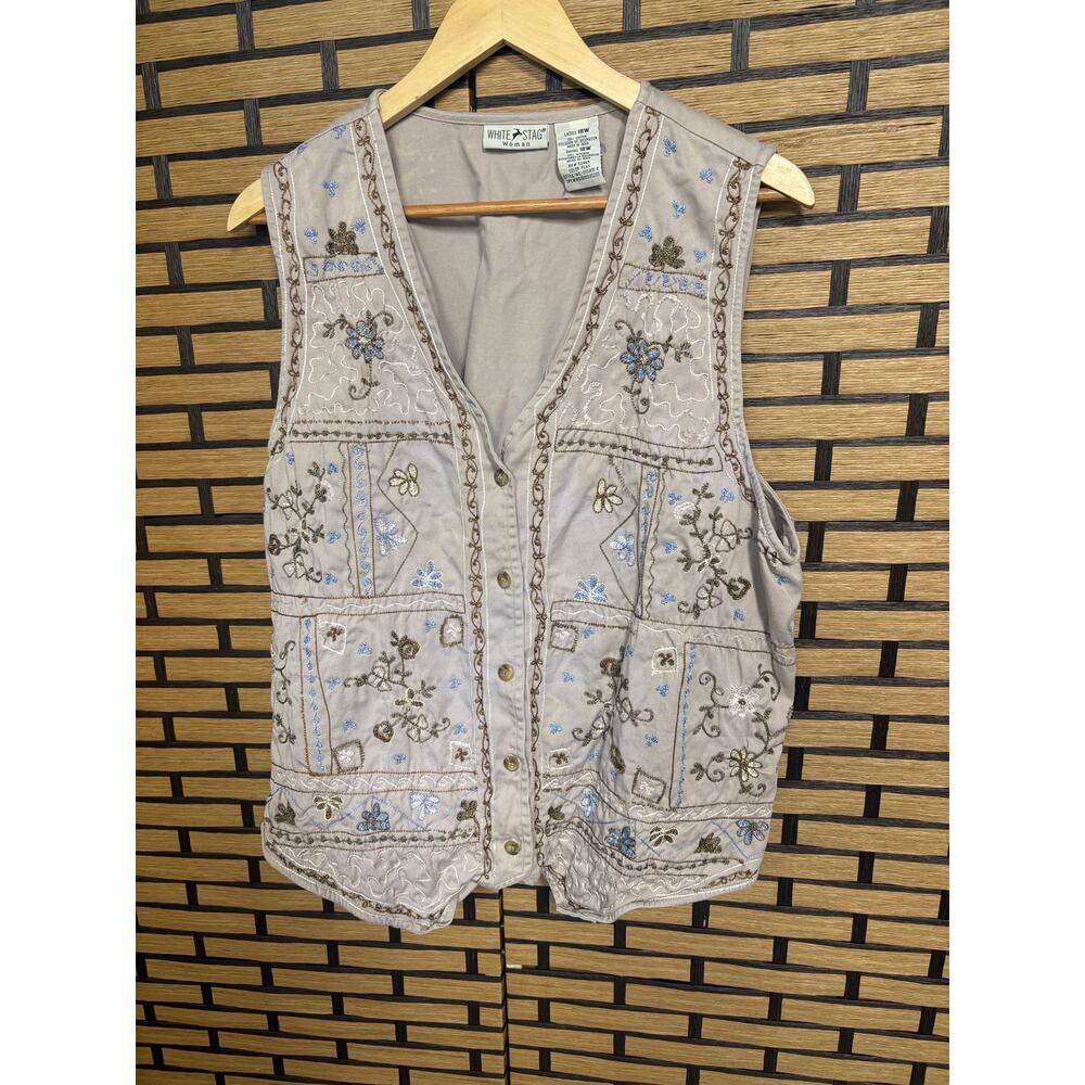 White Stag Tan Embroidered Vest Size 18W